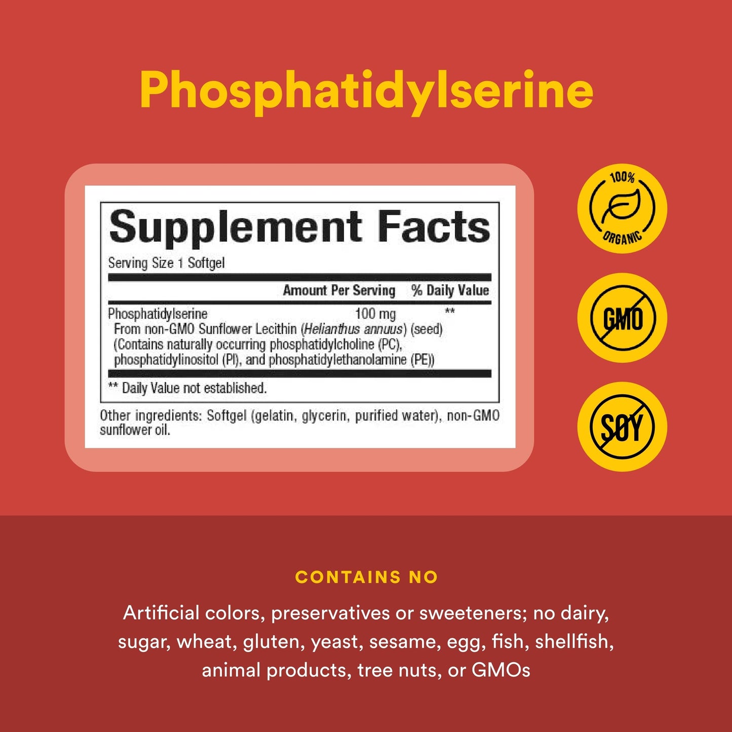 Side angle of Natural Factors non-GMO phosphatidylserine 120 softgels for memory and concentration.
