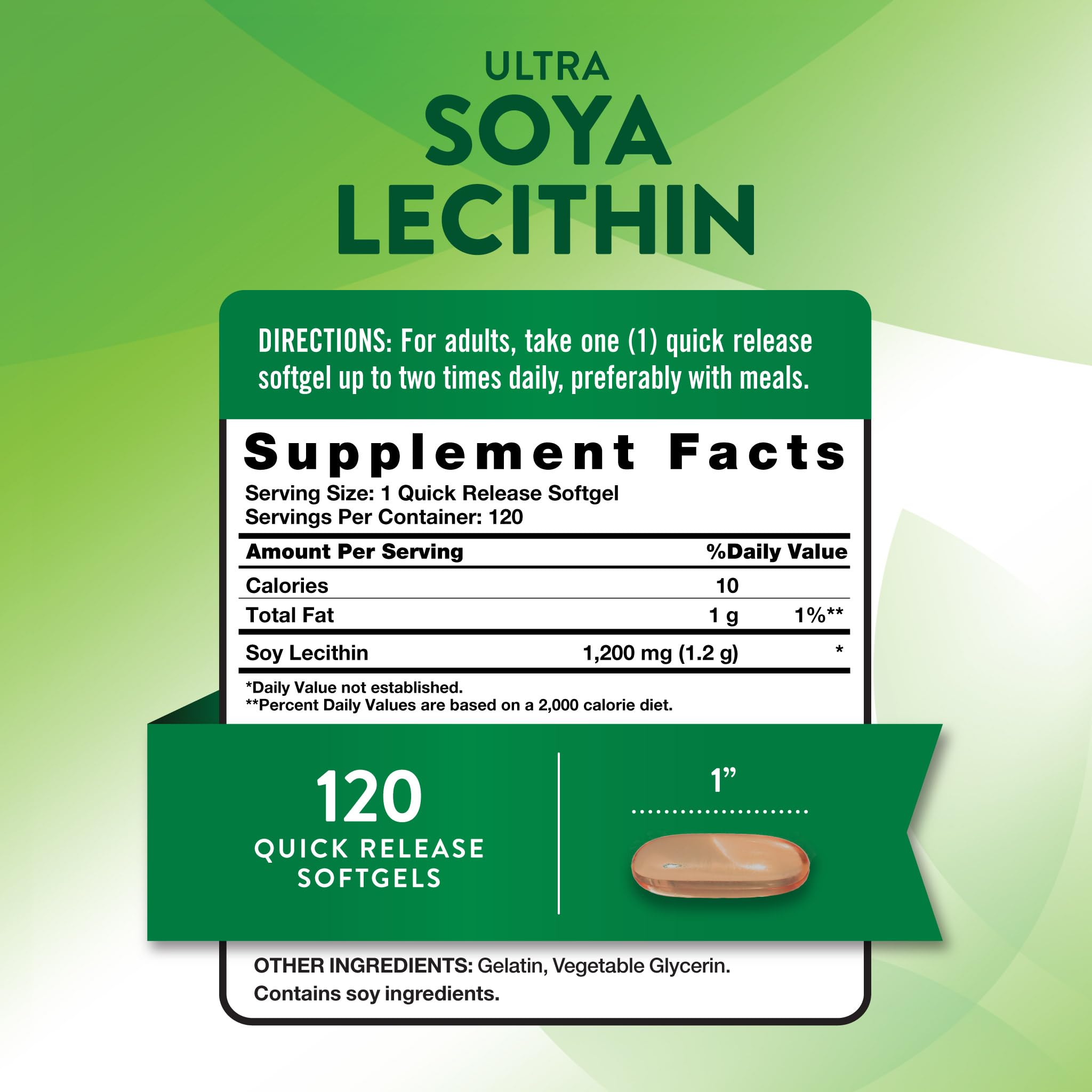 Nature's Truth Soy Lecithin 1200 Milligram nutrition facts and ingredient label details