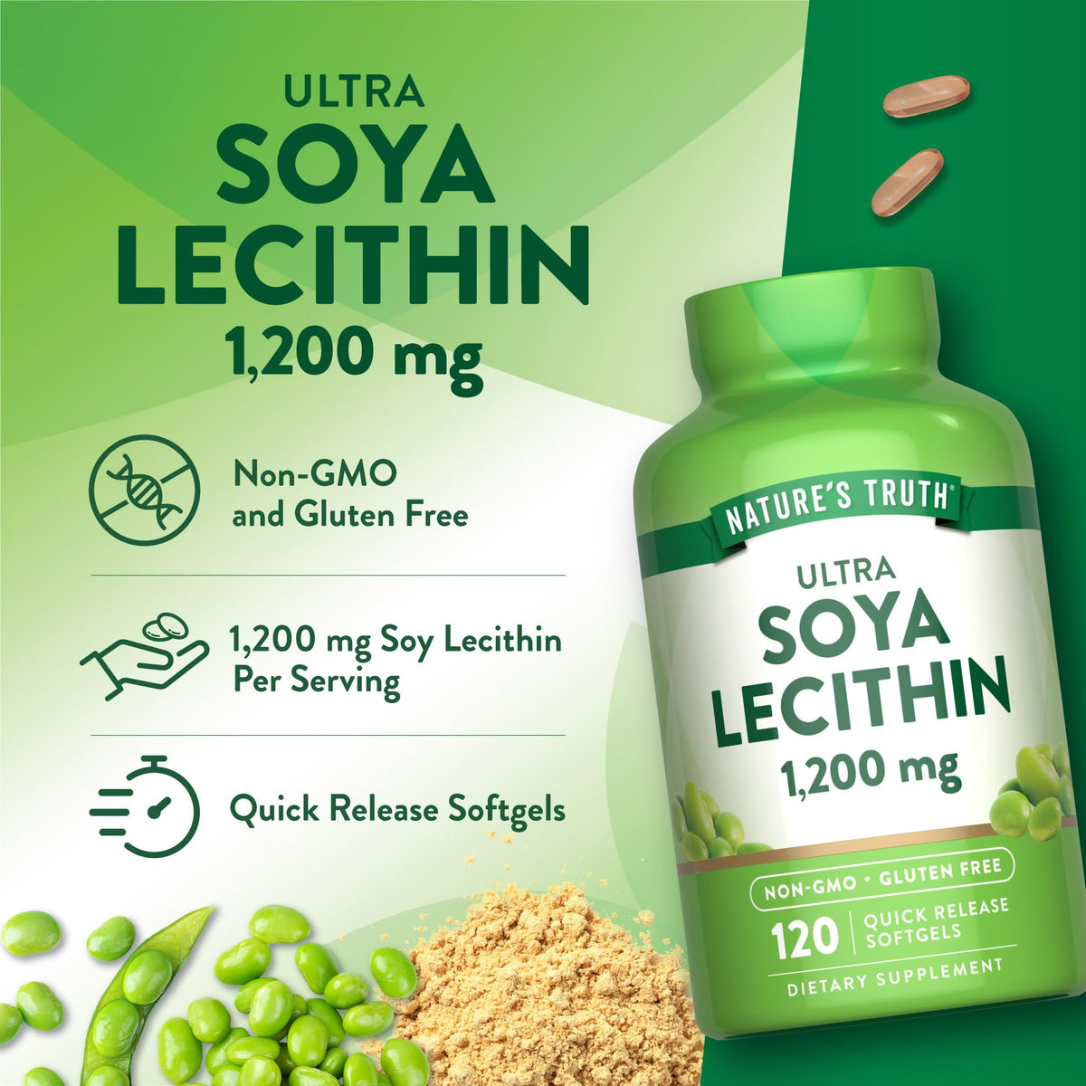 Nature's Truth Ultra Soy Lecithin bottle with nutritional information panel