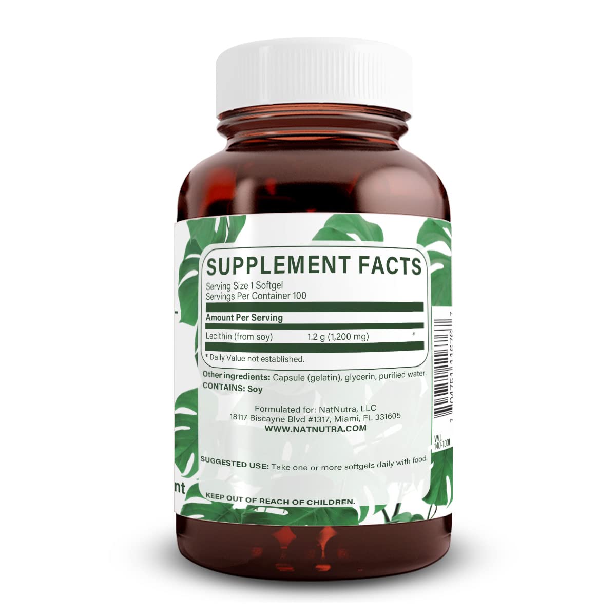 Natural Nutra Soy Lecithin supplement facts showing phosphatidylcholine dosage