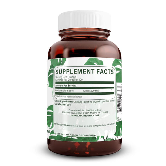 Natural Nutra Soy Lecithin supplement facts showing phosphatidylcholine dosage