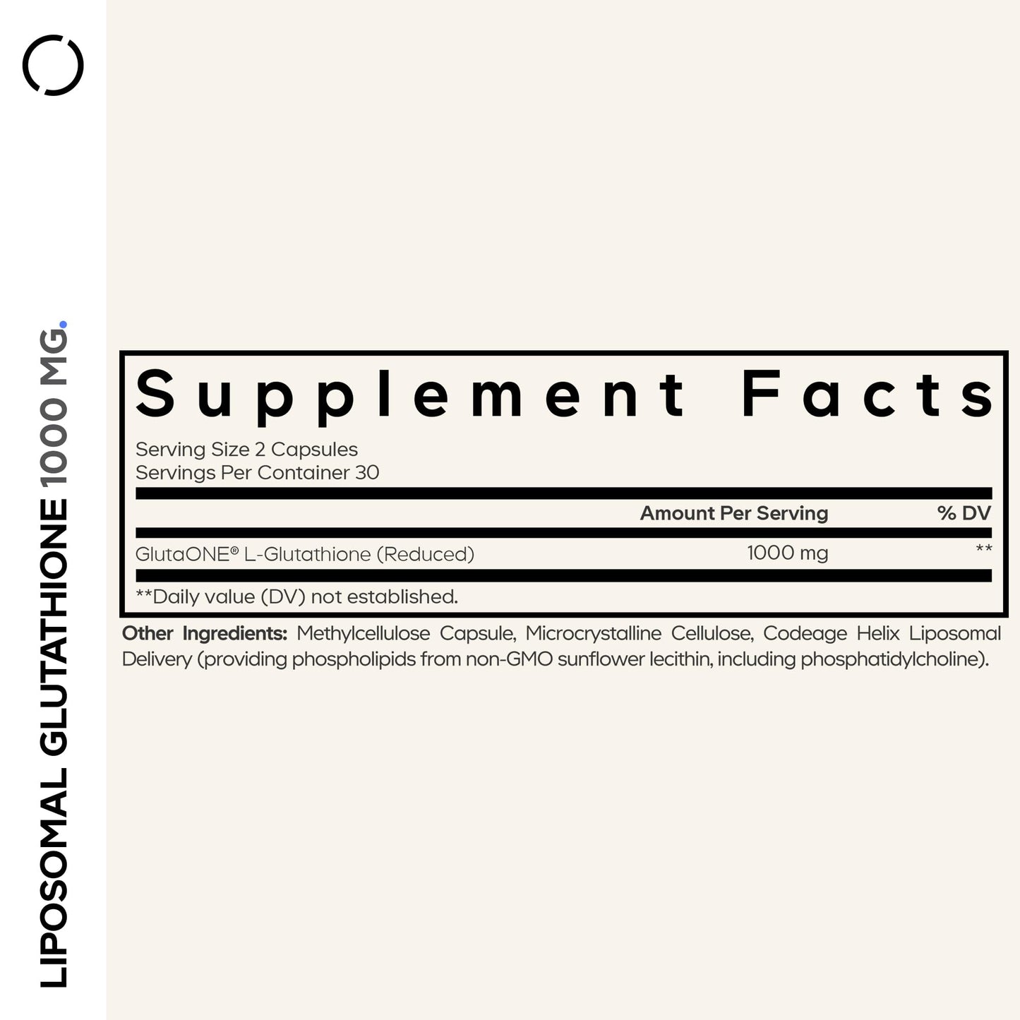 Codeage Reduced L-Glutathione 60 capsules supplement facts and ingredient label