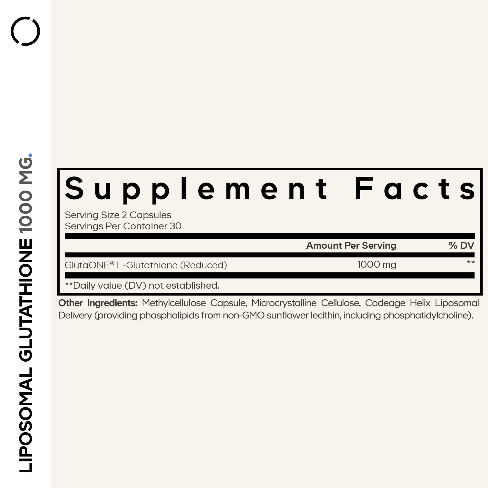 Codeage Reduced L-Glutathione 60 capsules supplement facts and ingredient label
