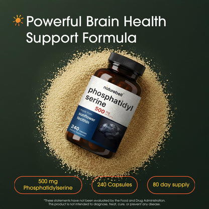 NatureBell Phosphatidylserine 500mg supplement facts label showing sunflower lecithin ingredients