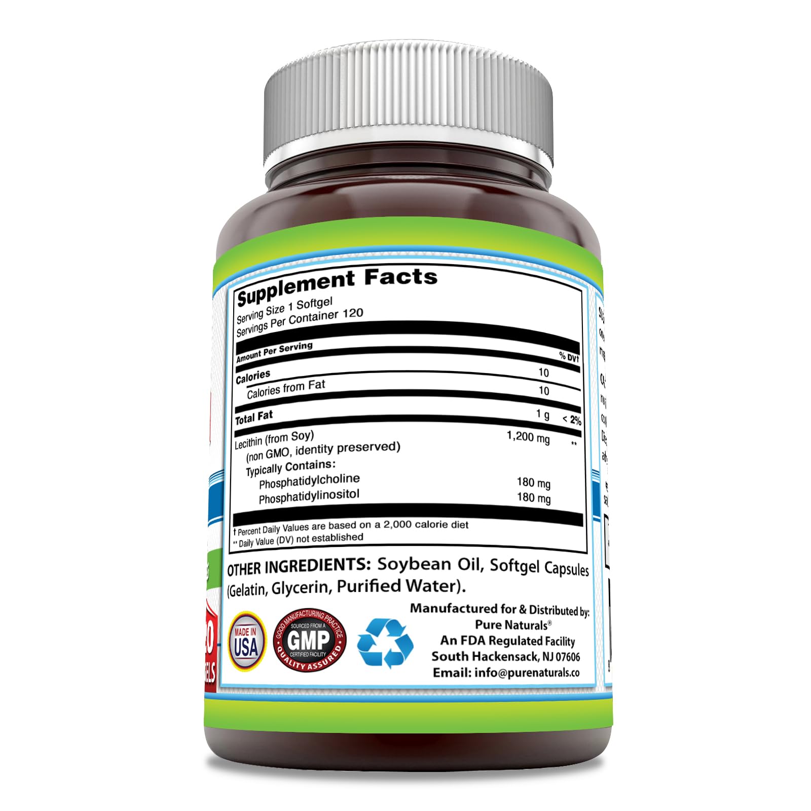 Pure Naturals Lecithin 1200 milligram high potency supplement details side view