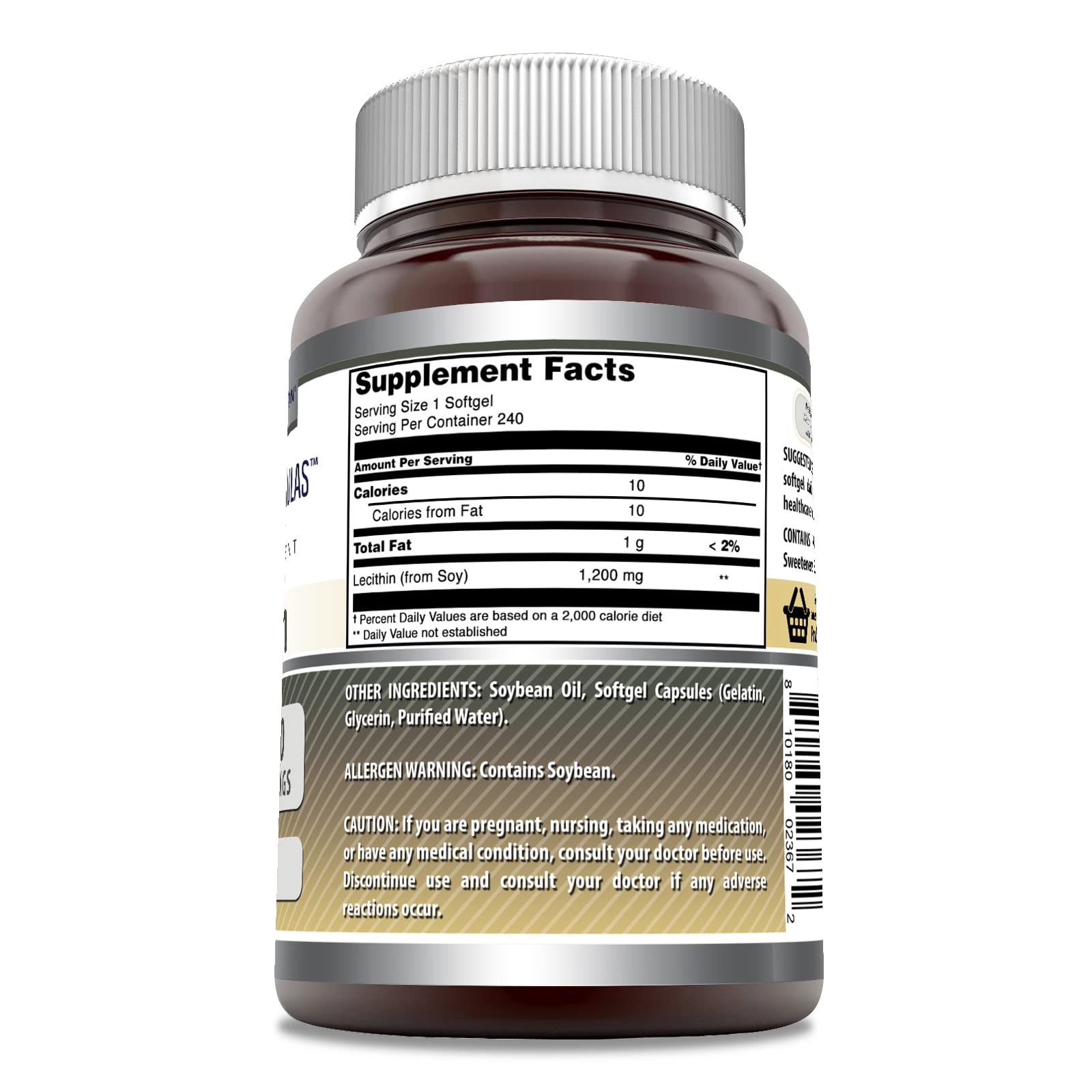 Premium USA imported soy lecithin 1200 mg dietary supplement bottle