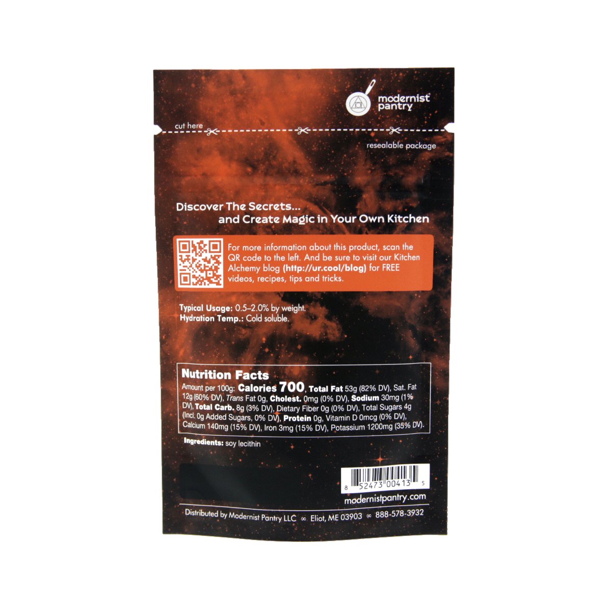Orthodox Union Kosher and Vegan certified soy lecithin powder package for gourmet cooking.