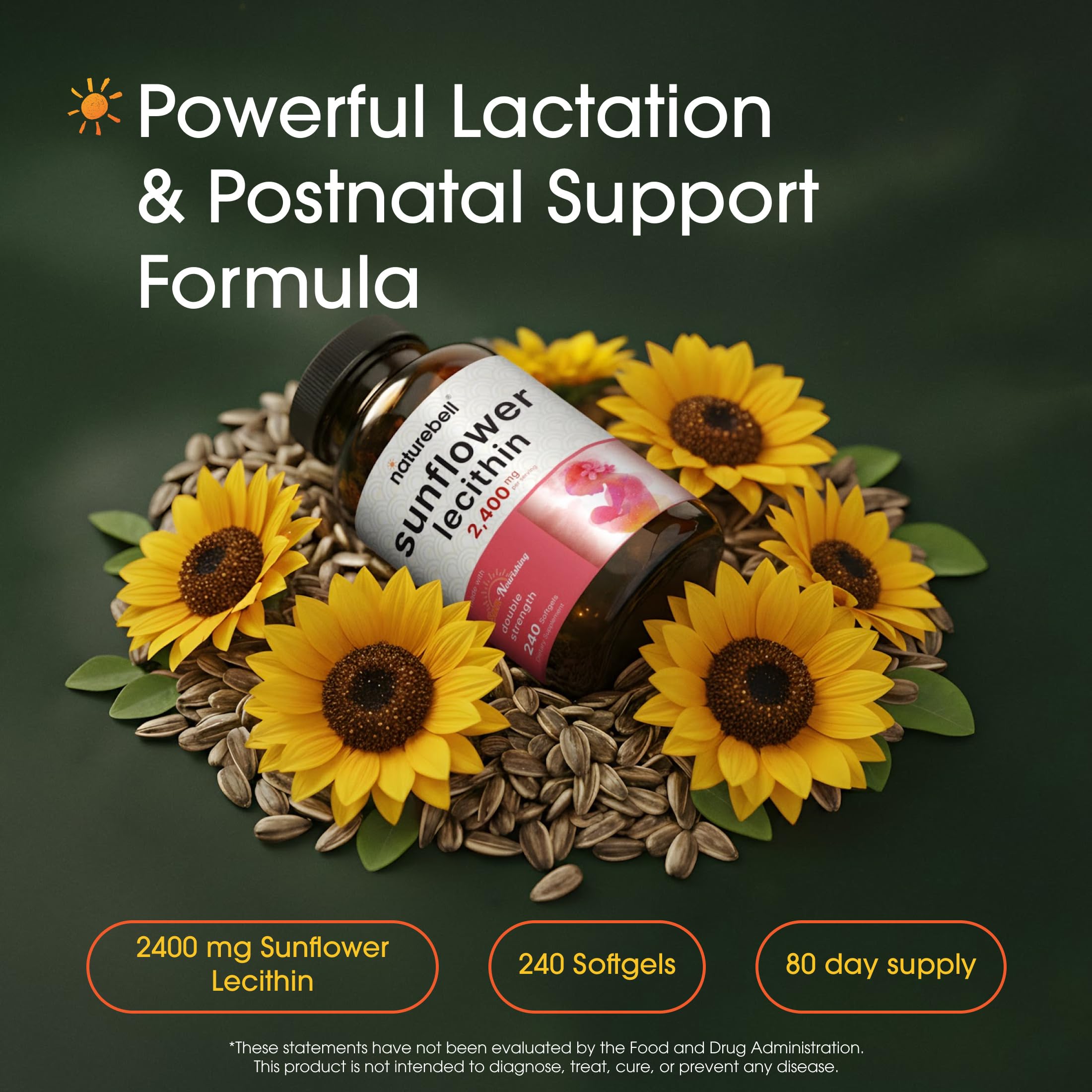 NatureBell Sunflower Lecithin two thousand four hundred milligrams nutritional facts label