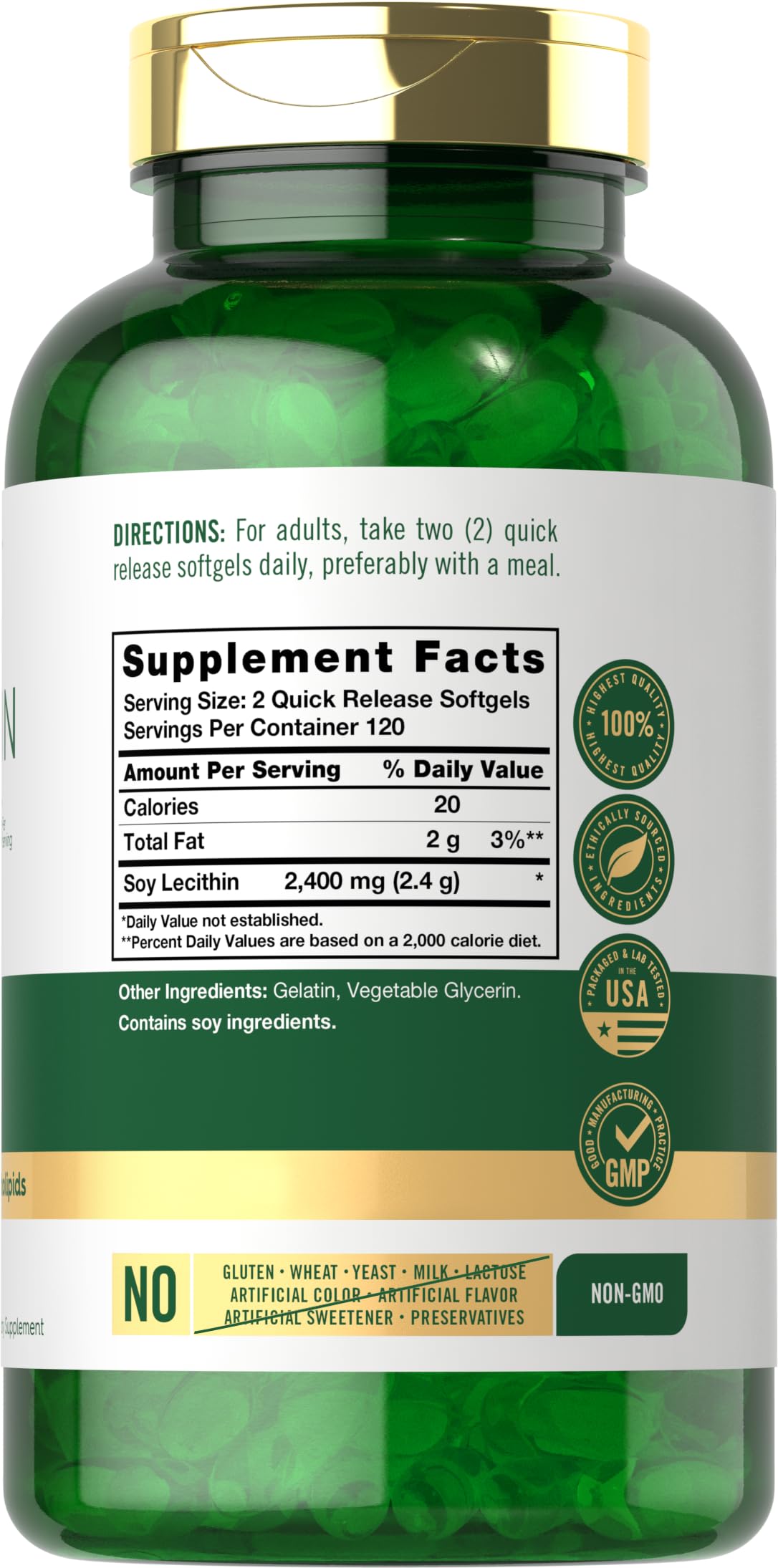 Carlyle soy lecithin supplement facts and nutritional information label