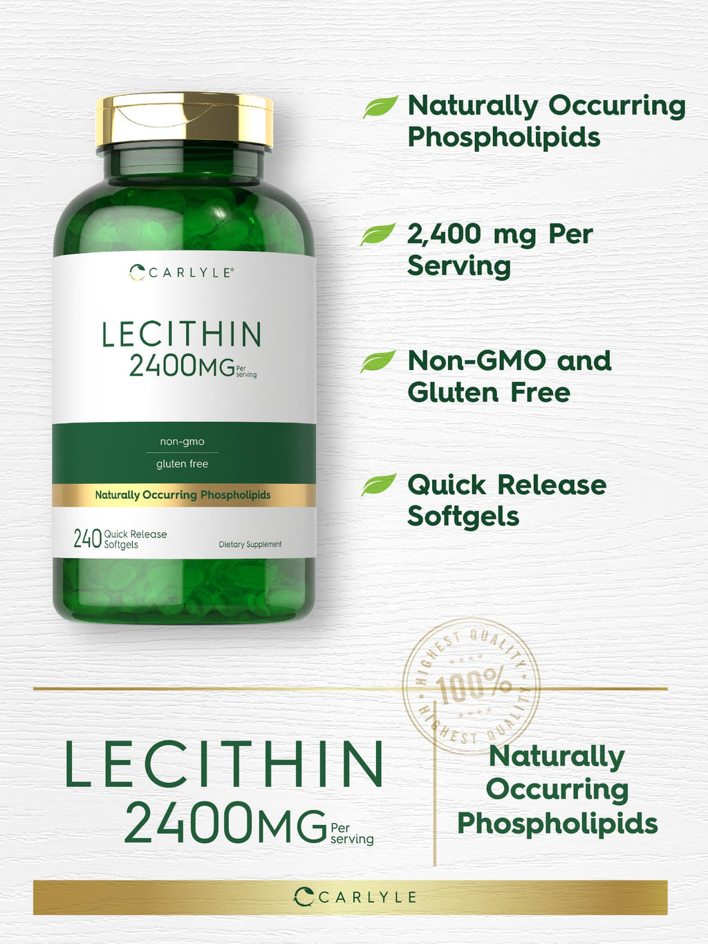 Quick release brownish amber lecithin softgel capsules spilling from bottle