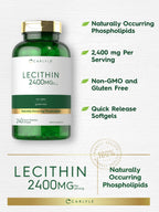 Quick release brownish amber lecithin softgel capsules spilling from bottle