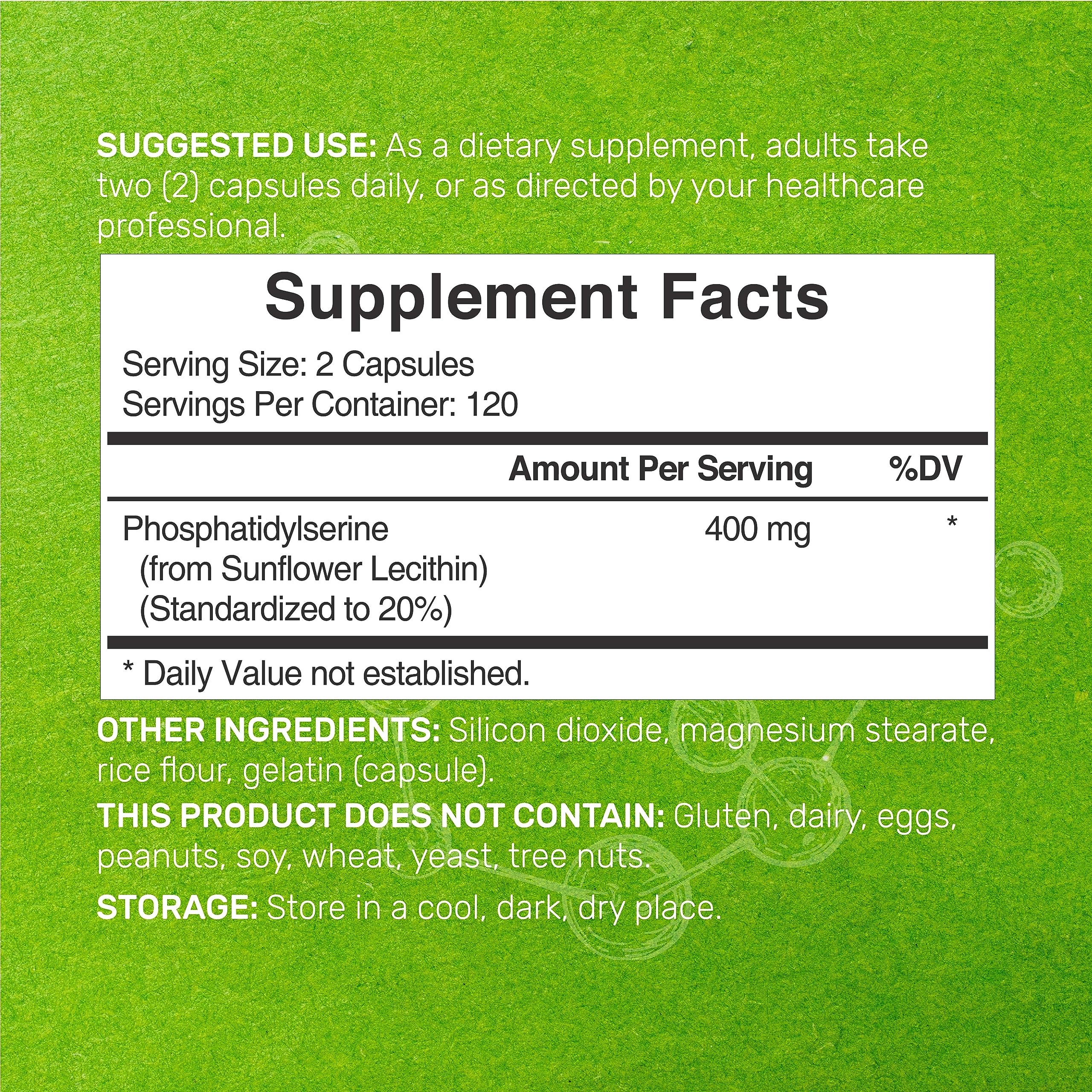 Deal Supplement Sunflower Lecithin Phosphatidylserine soy free supplement label details