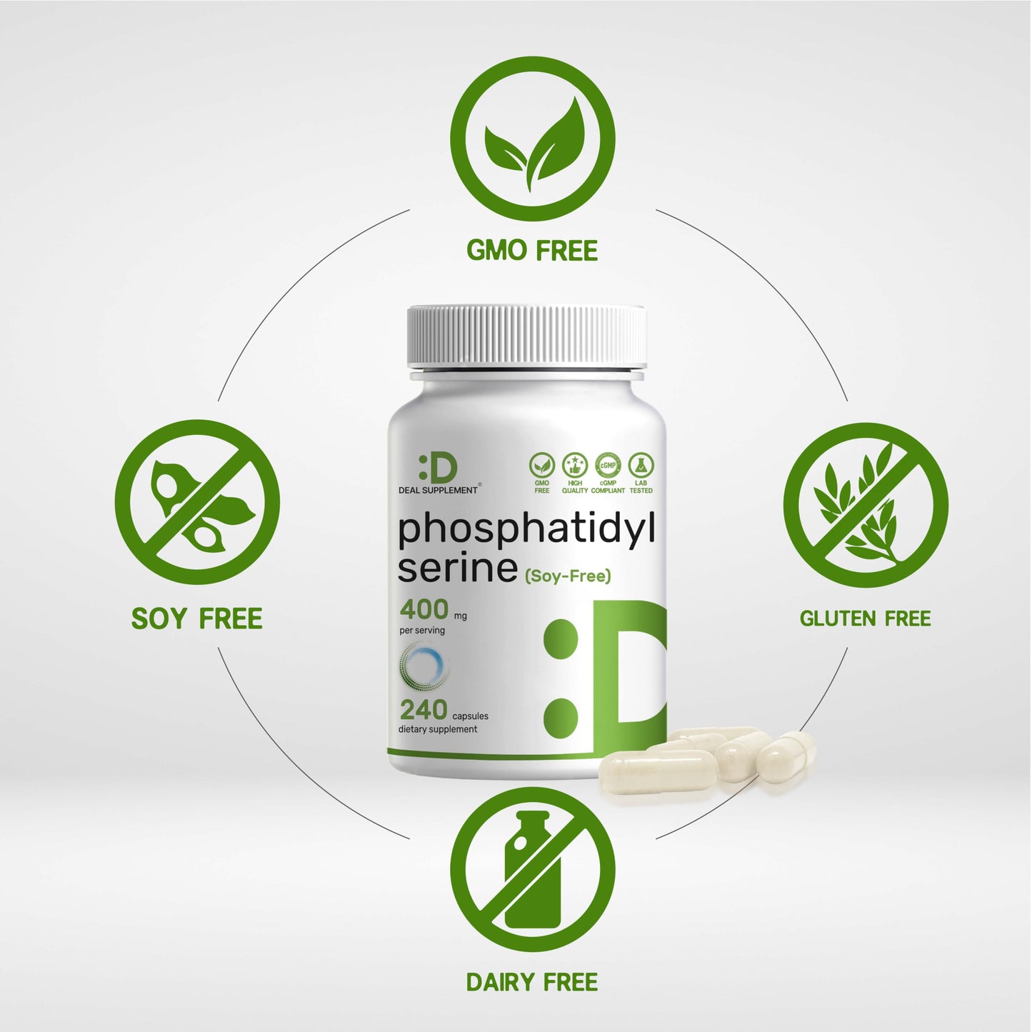 Deal Supplement Phosphatidylserine 400mg dietary supplement capsules close up