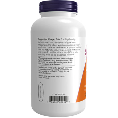 Back label of NOW Foods Lecithin 1200 Milligram dietary supplement with nutritional facts.