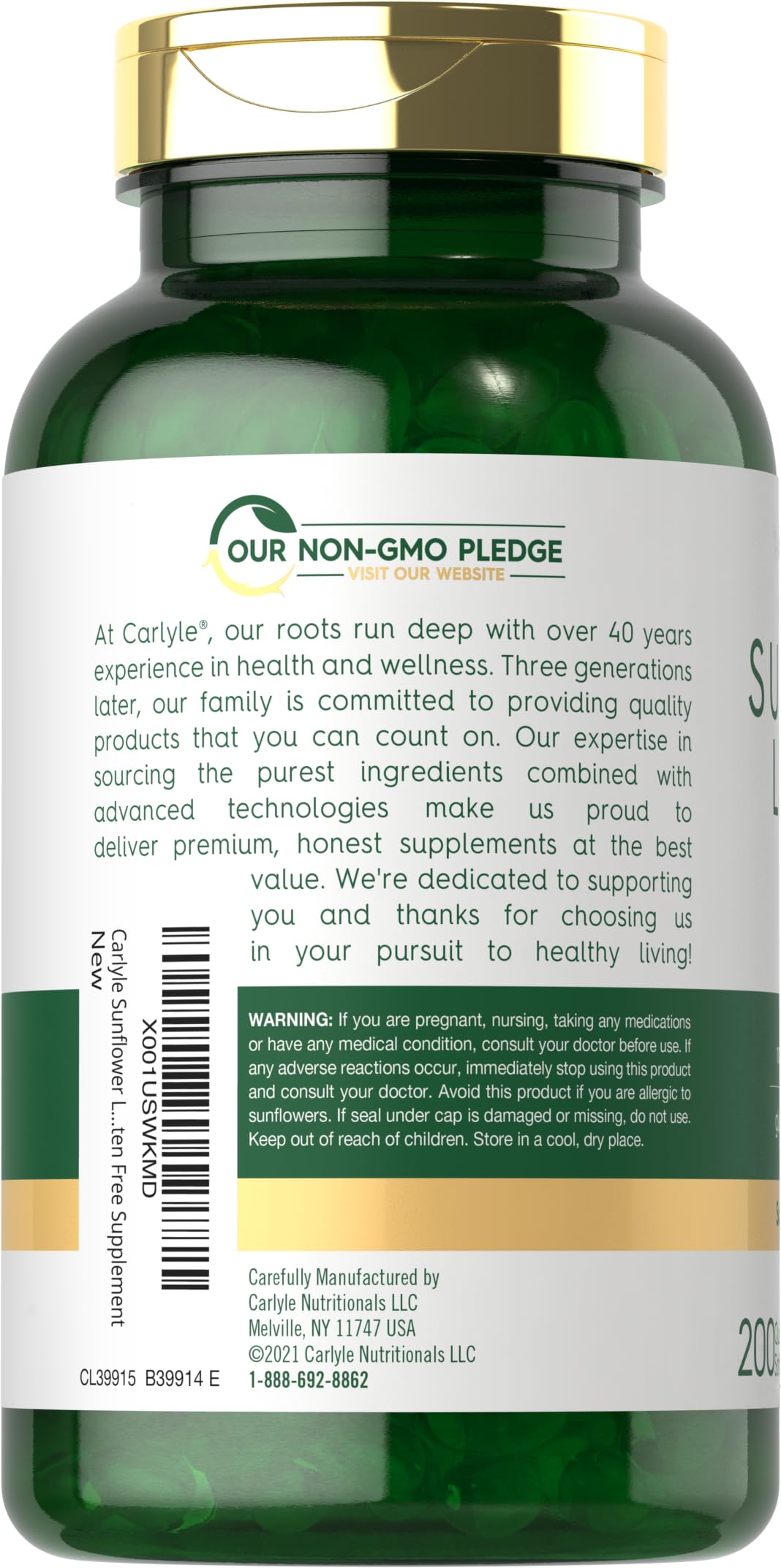 Carlyle soy free non GMO sunflower lecithin softgels premium packaging