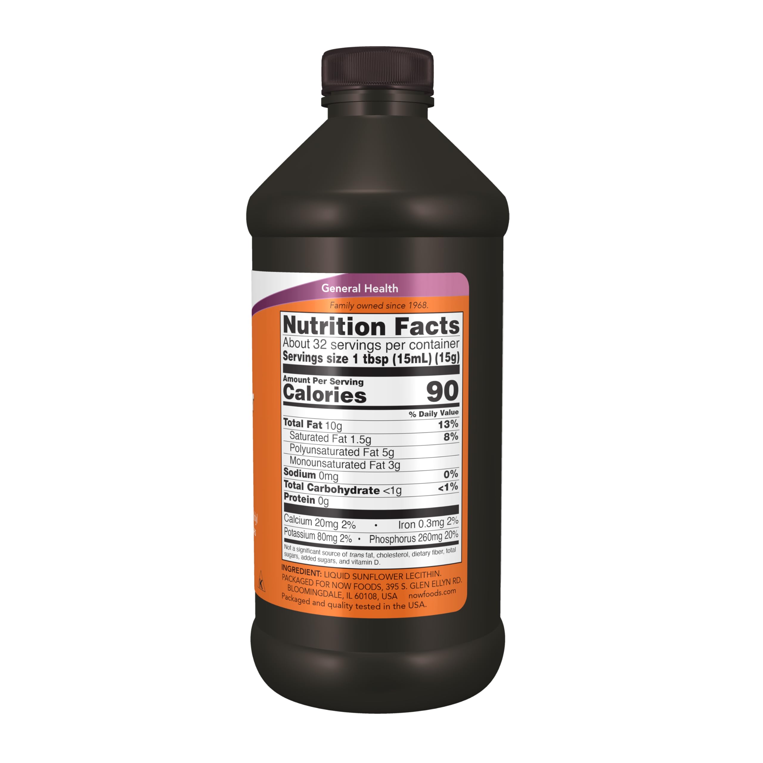 NOW Foods Sunflower Liquid Lecithin nutritional facts and supplement label