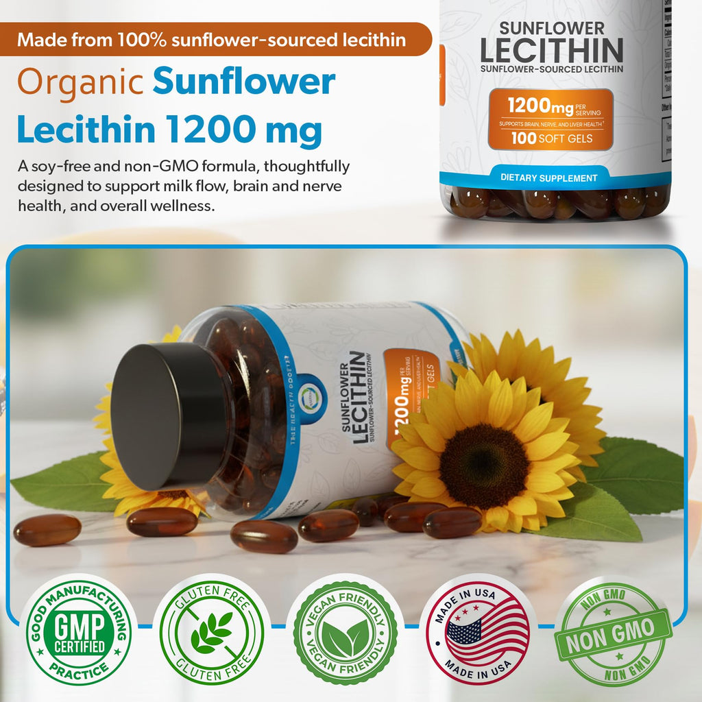 TRUEMED sunflower lecithin supplement packaging showing 100 capsule count