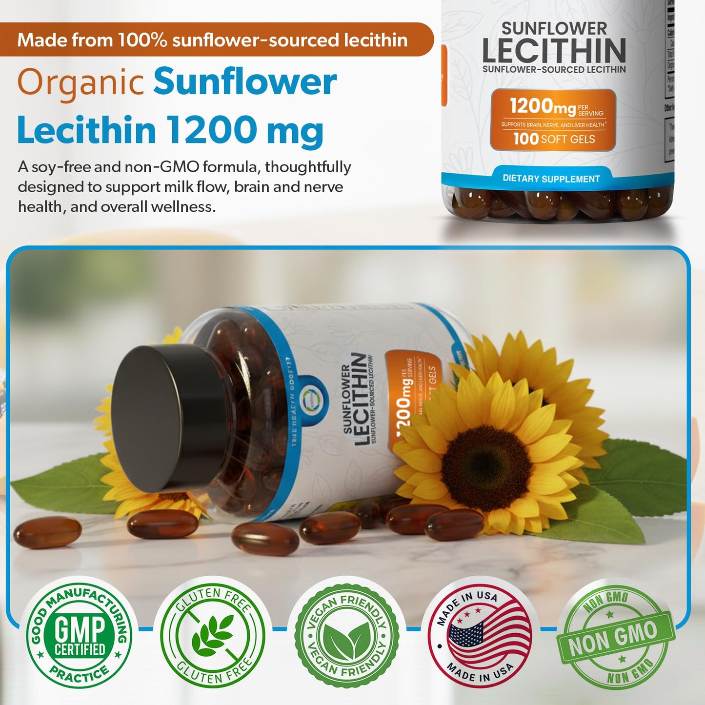 TRUEMED sunflower lecithin supplement packaging showing 100 capsule count
