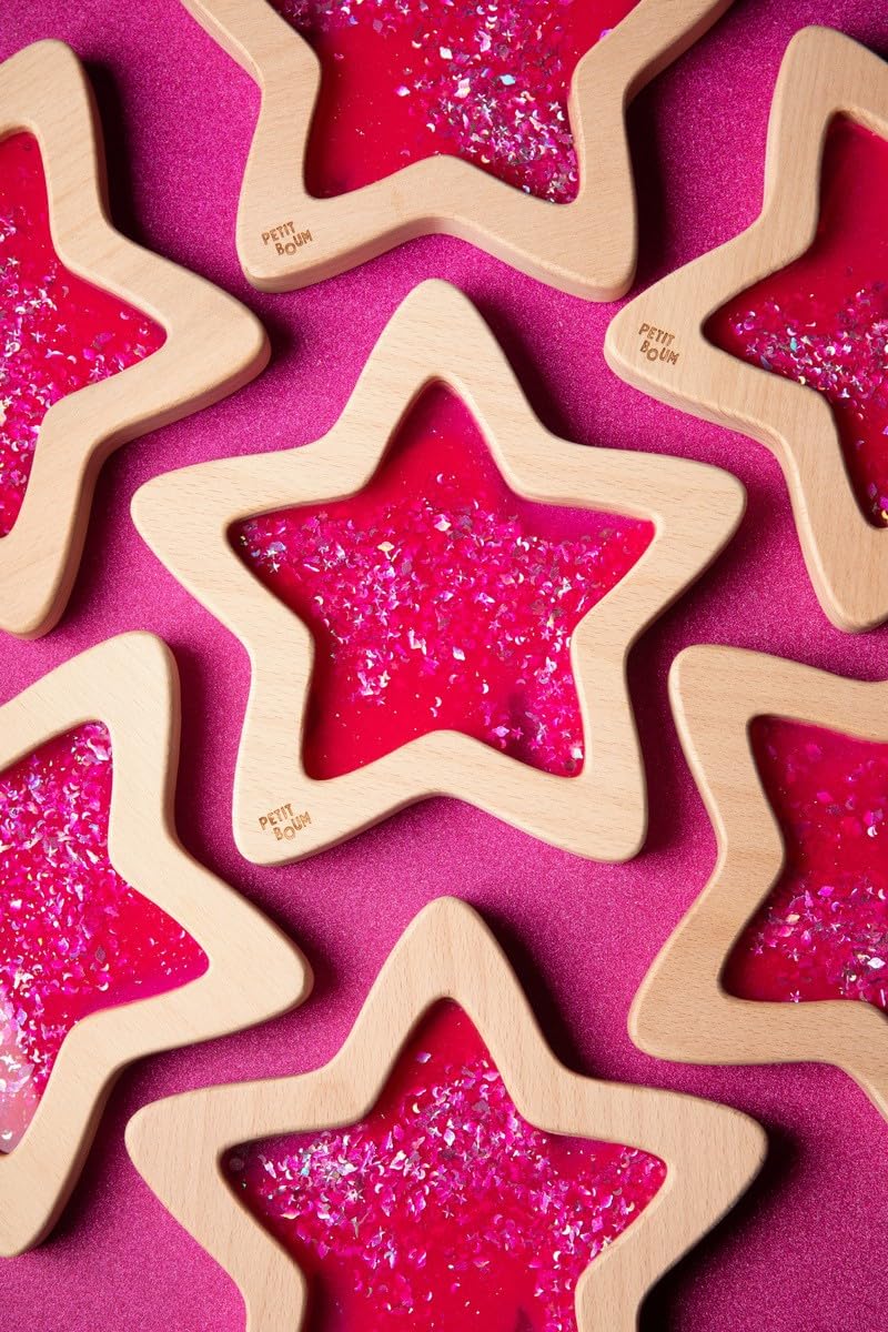Handmade Petit Boum wooden sensory star in pink