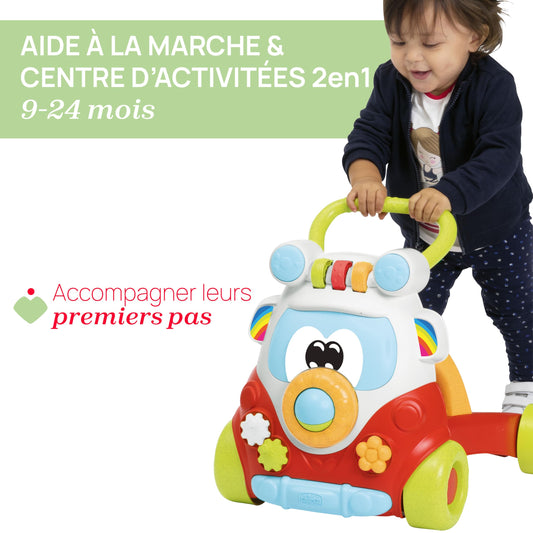 Side profile of Chicco Happy Hippy baby bus walker