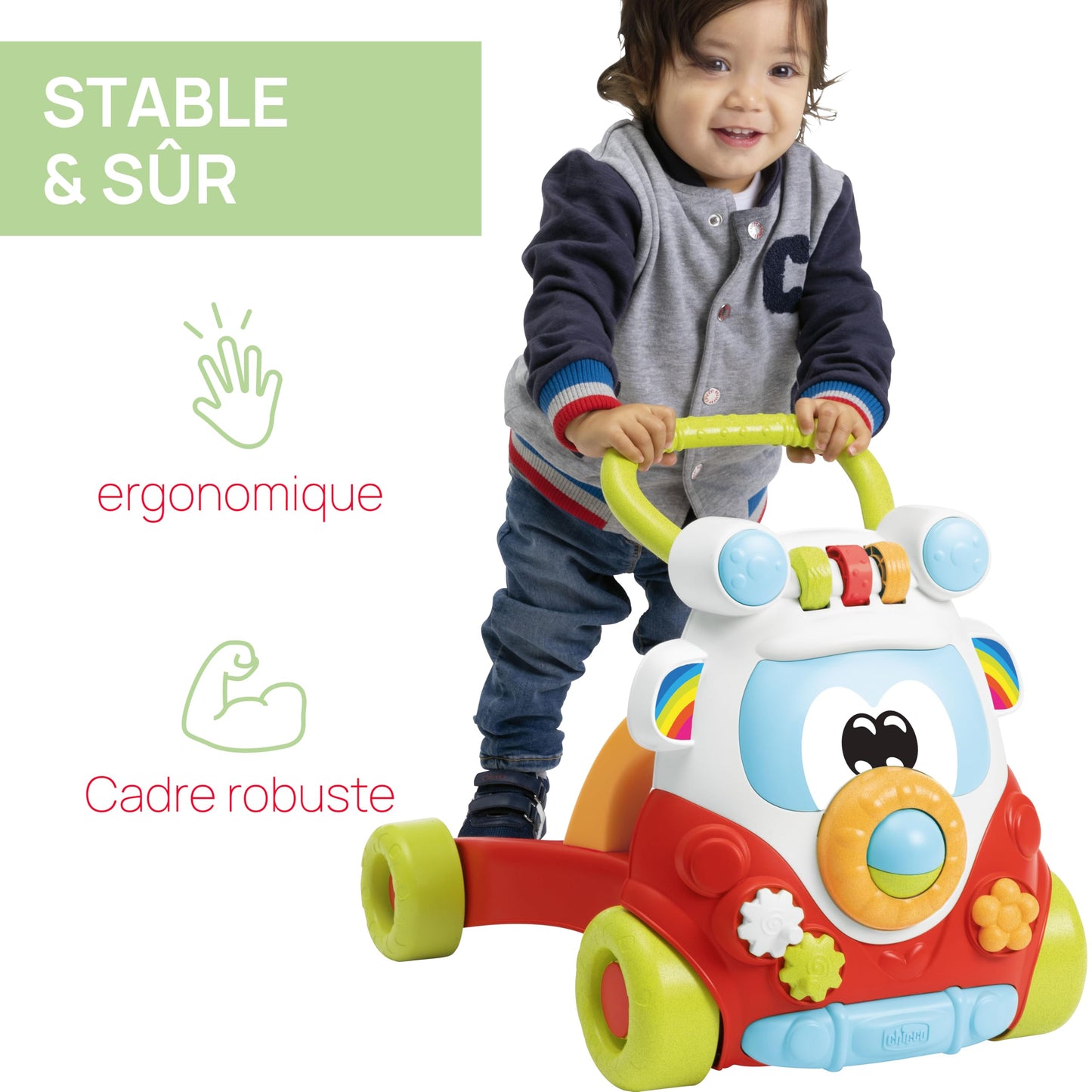 Close up of interactive activity center features on Chicco walker
