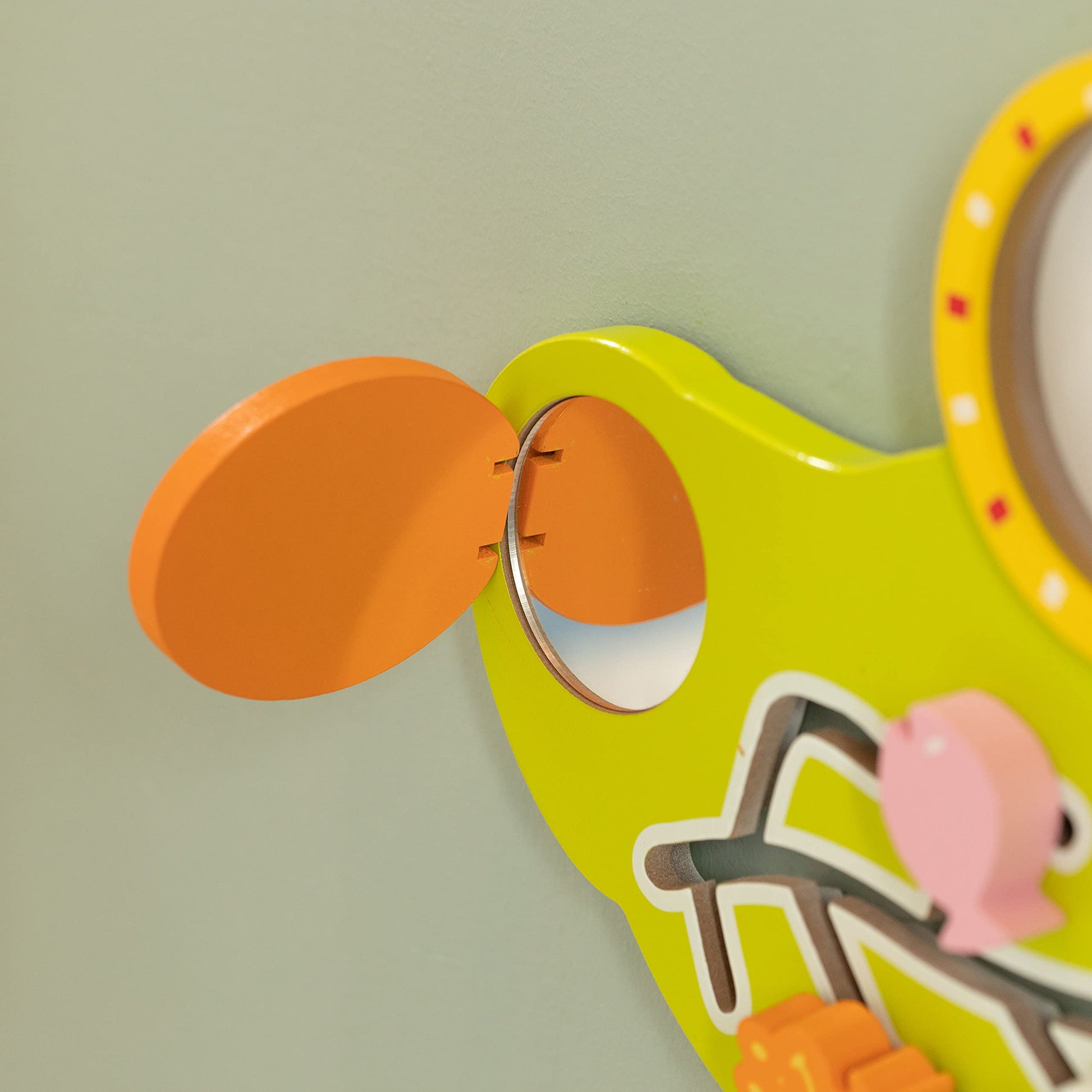 Full Shpilmaster wooden alligator activity board mounted on wall