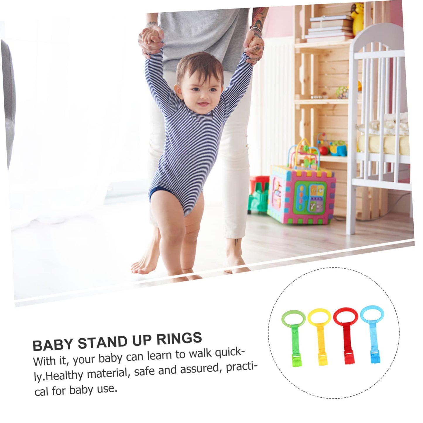 Set of four assorted color baby crib rings
