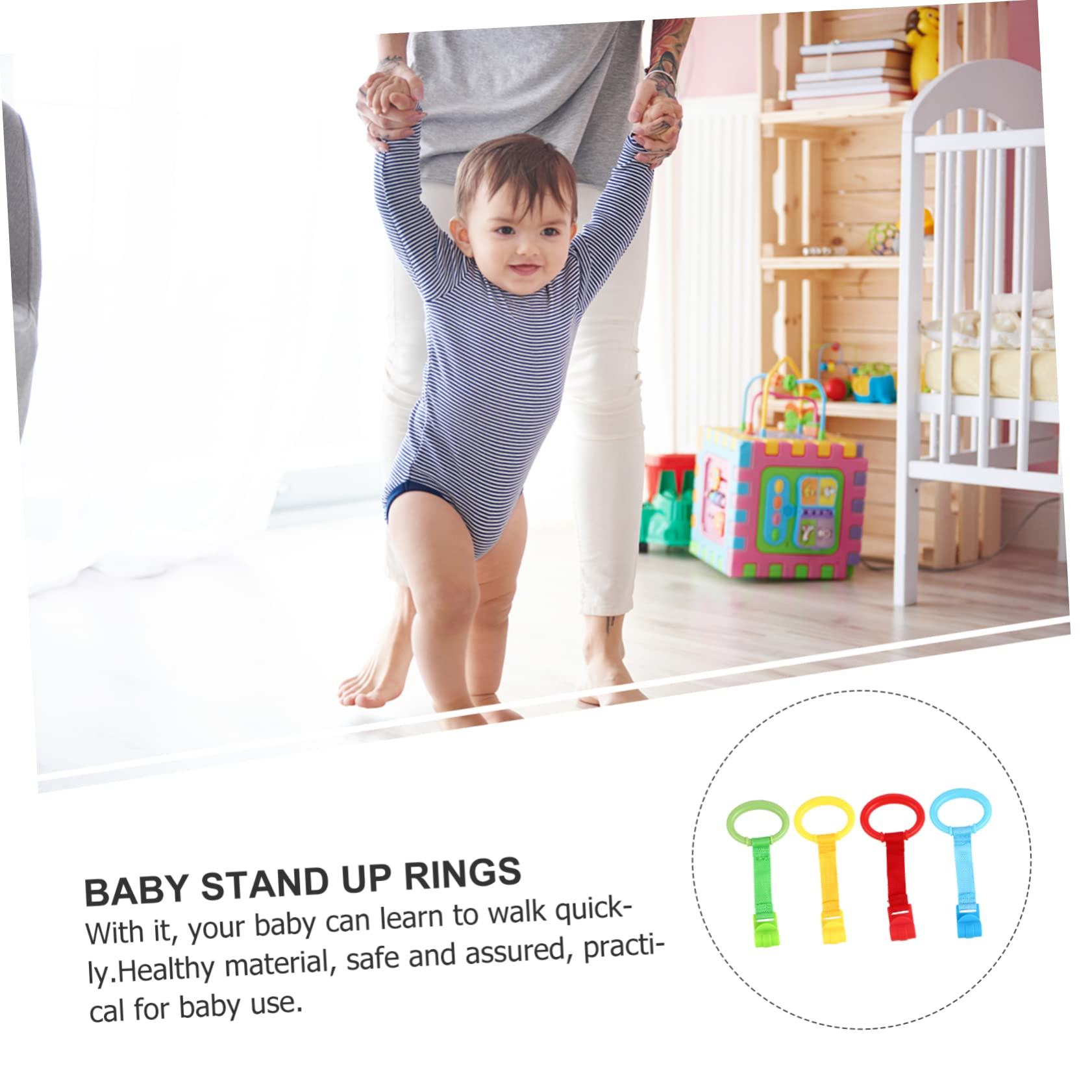 Set of four assorted color baby crib rings