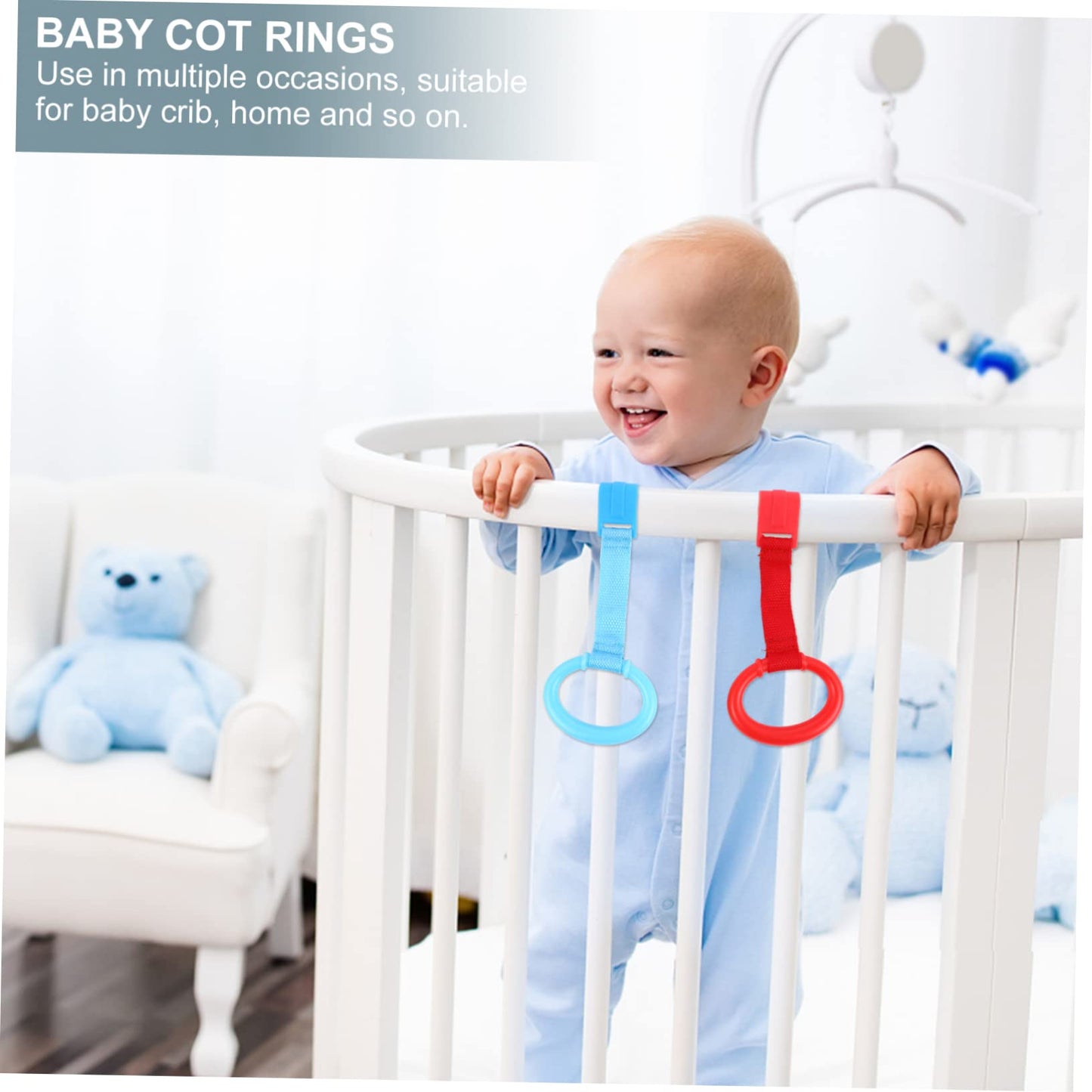 Close up of baby standing pull ring material