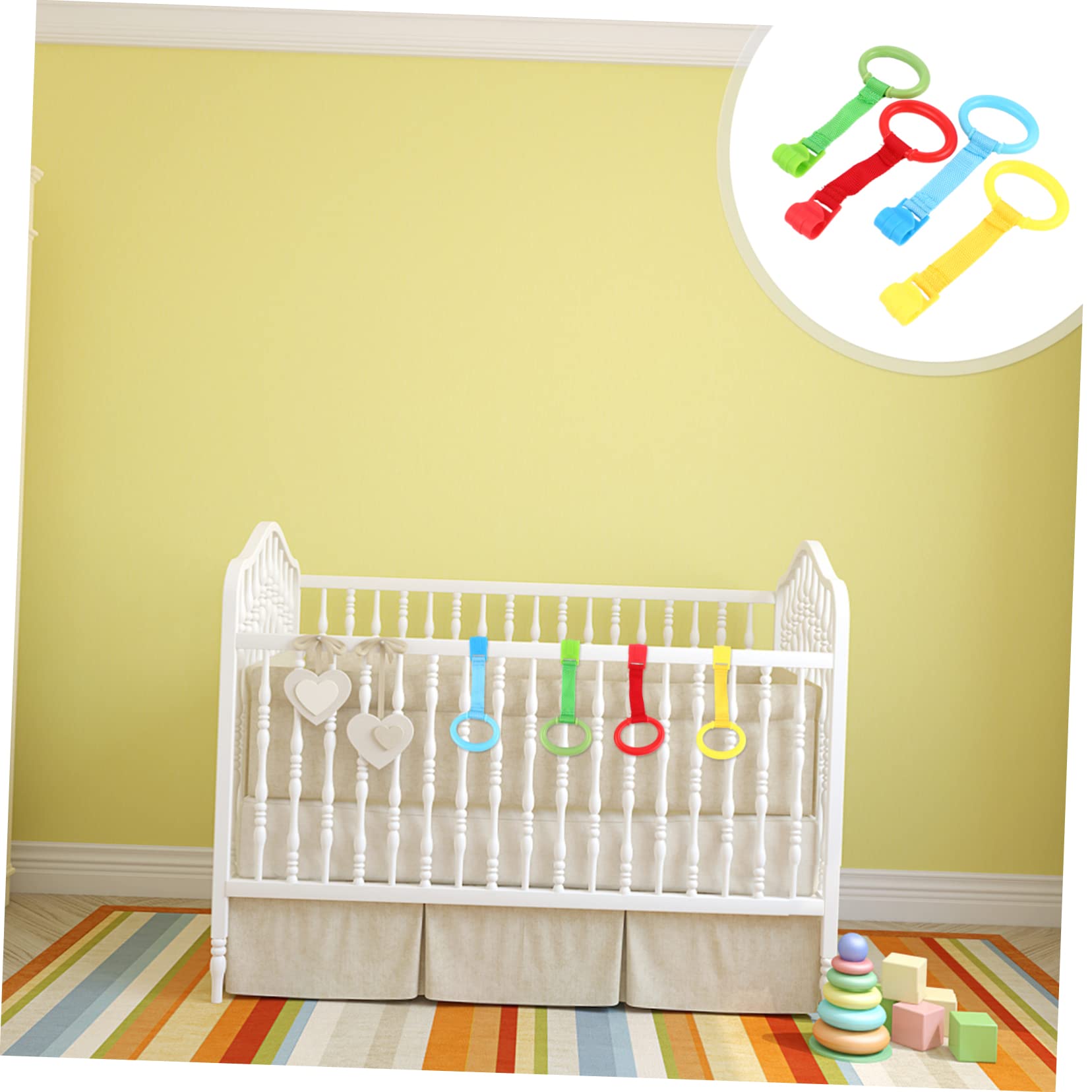 Infant activity center support rings in use