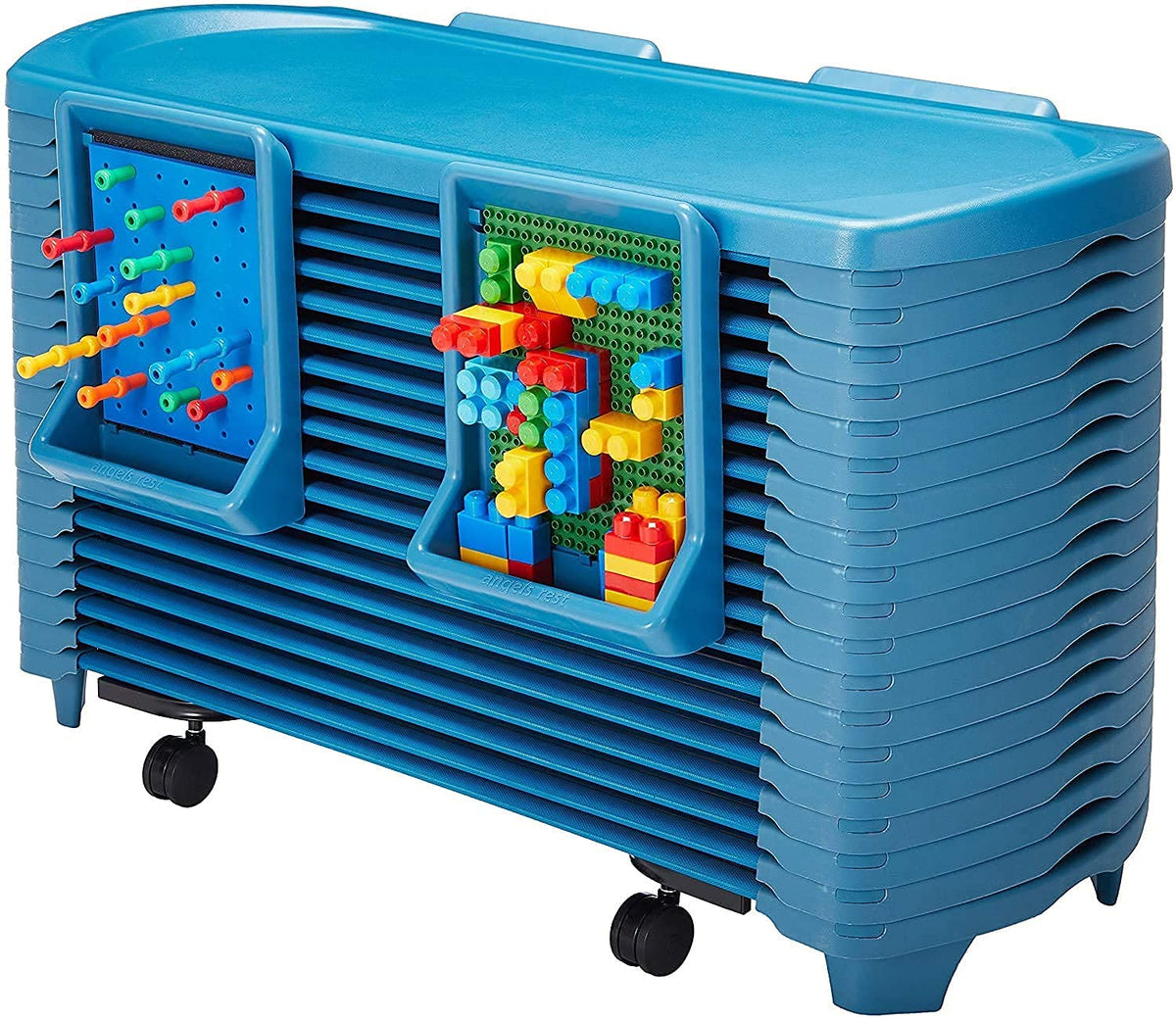 Ocean blue daycare rest cots close-up of enclosed corners