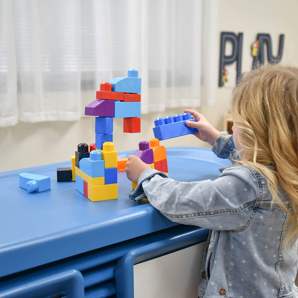 Convertible activity center panels with building blocks