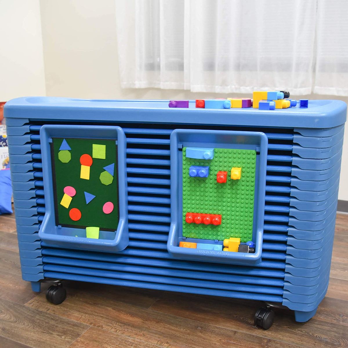 Complete set of 20 preschool rest cots packed for transport