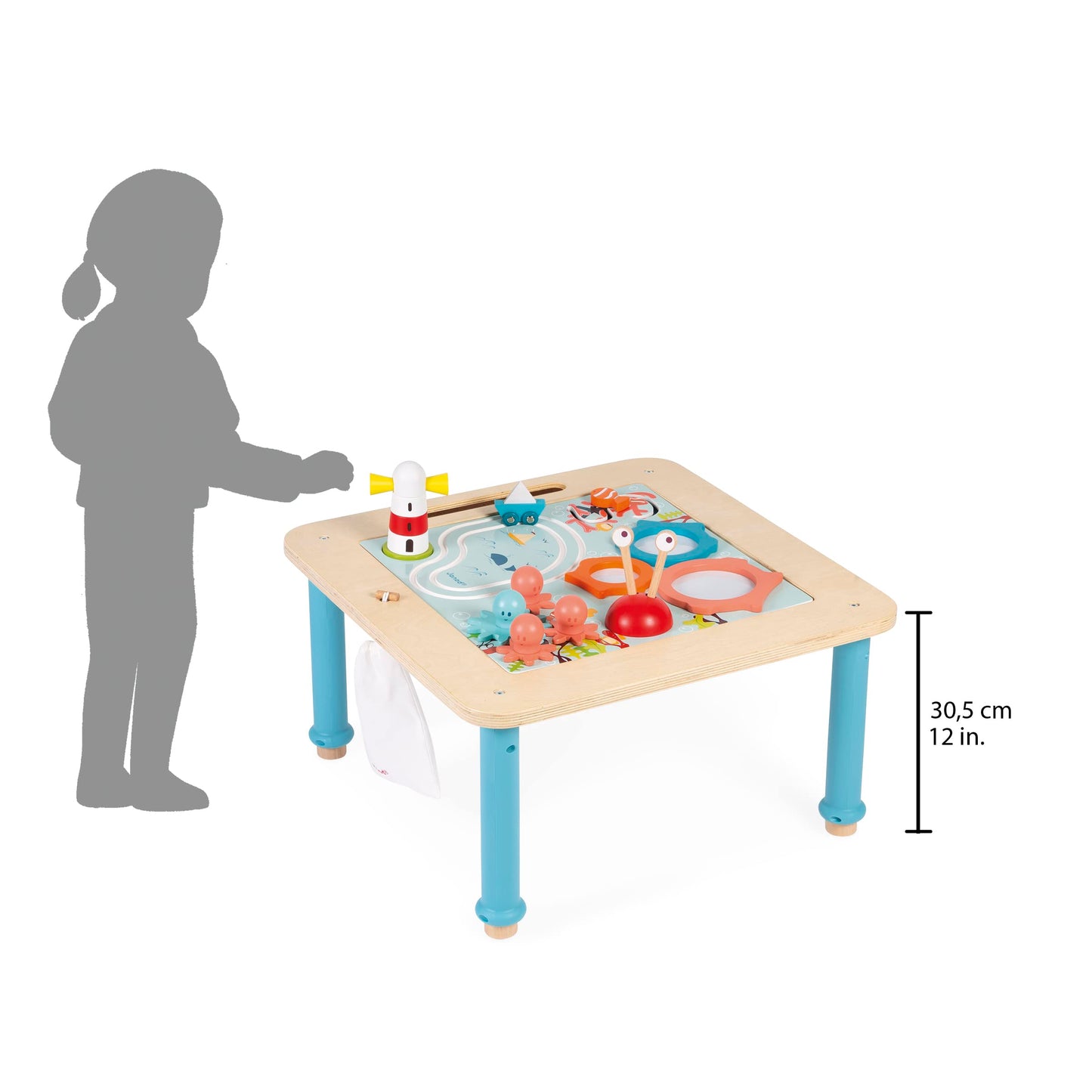 Close up of Janod activity table adjustable leg mechanism