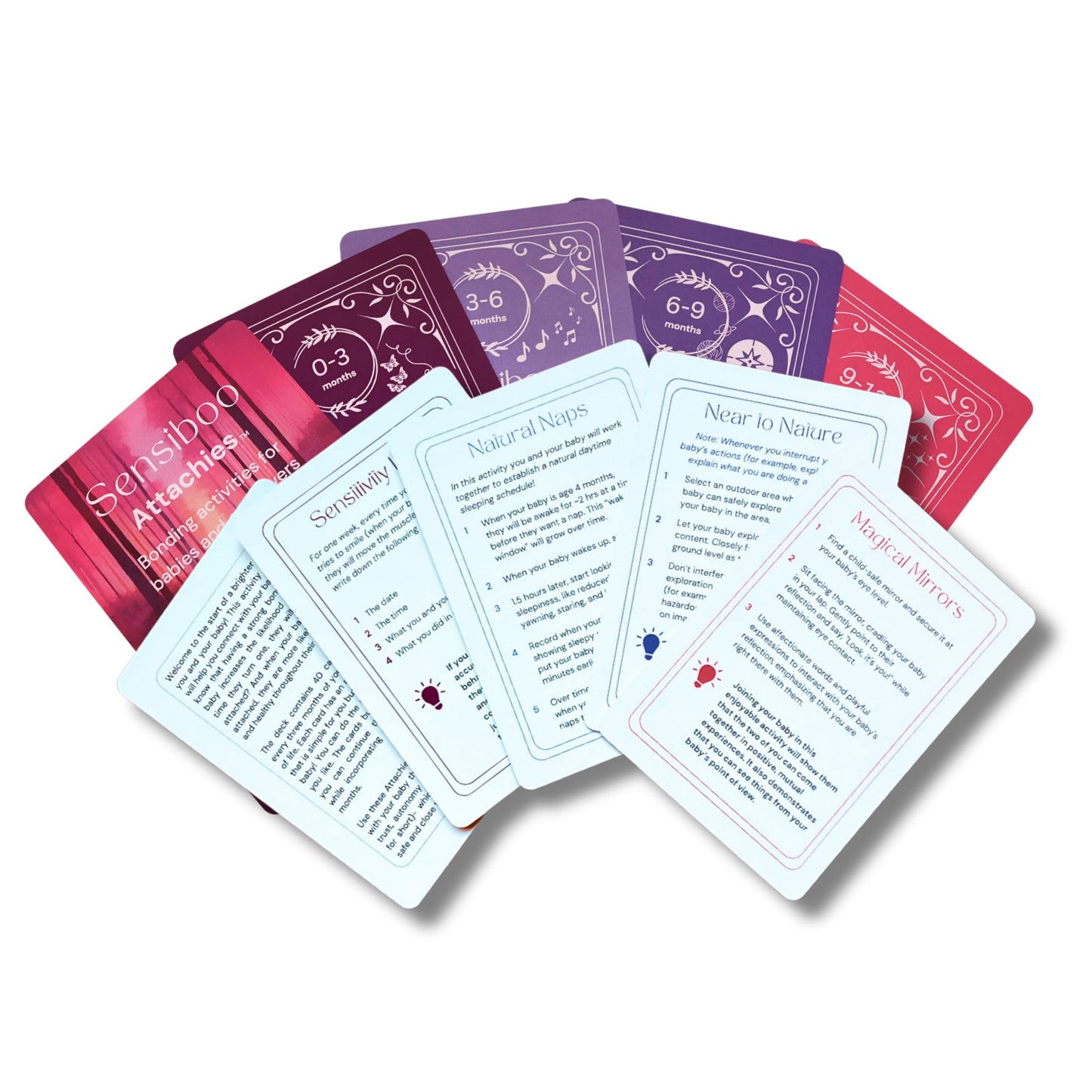 Caregiver using Sensiboo activity cards for baby bonding