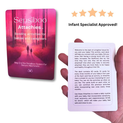 Sensiboo Attachies cards showing 0-3 months developmental stage