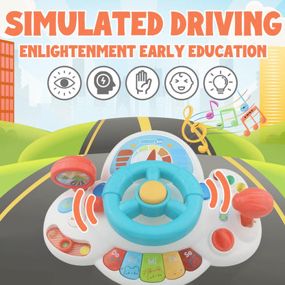 Caterbee steering wheel toy showing light up buttons and gear shifter