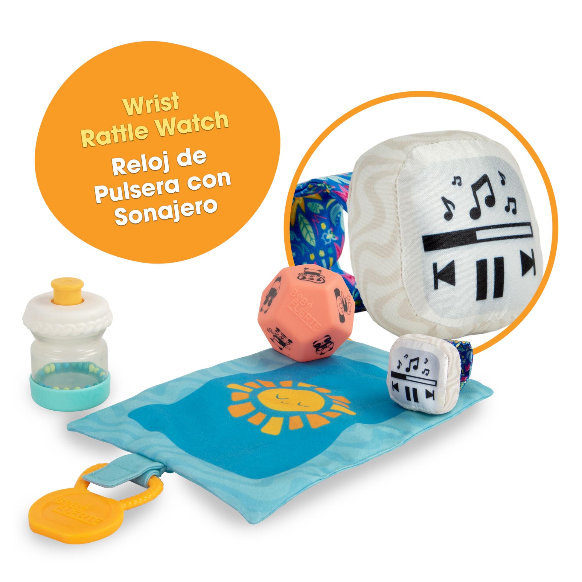 Infant playing with Bebé Fuerte crinkle training mat