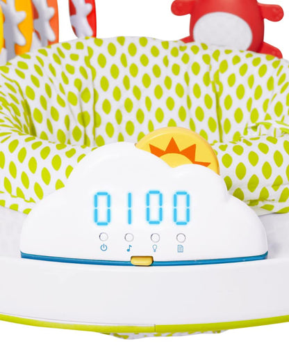Side view of adjustable height Skip Hop baby jumper
