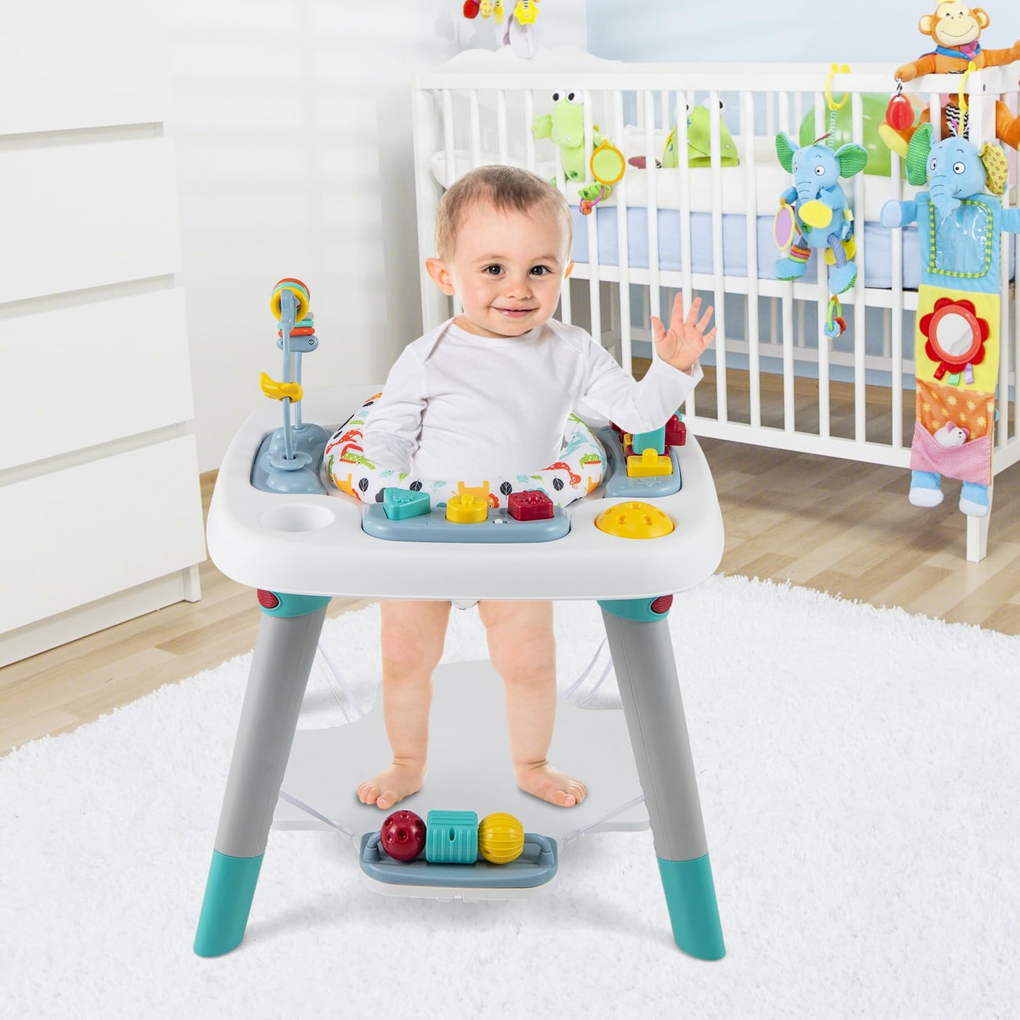 Baby using Honey Joy activity center 360-degree rotating seat