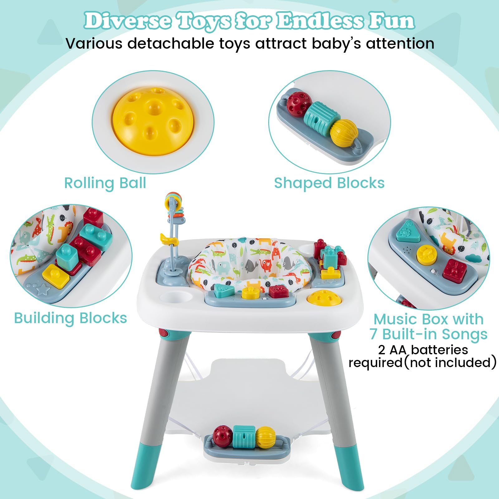 Honey Joy activity center showing adjustable height settings