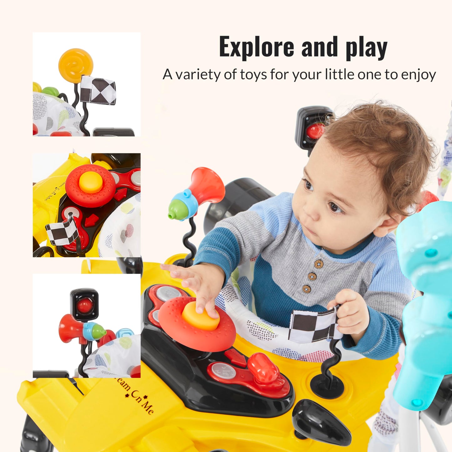 Dream On Me Champ activity center control panel with music and lights