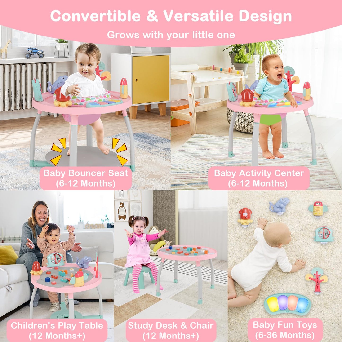 Baby playing with detachable toys on Honey Joy activity table