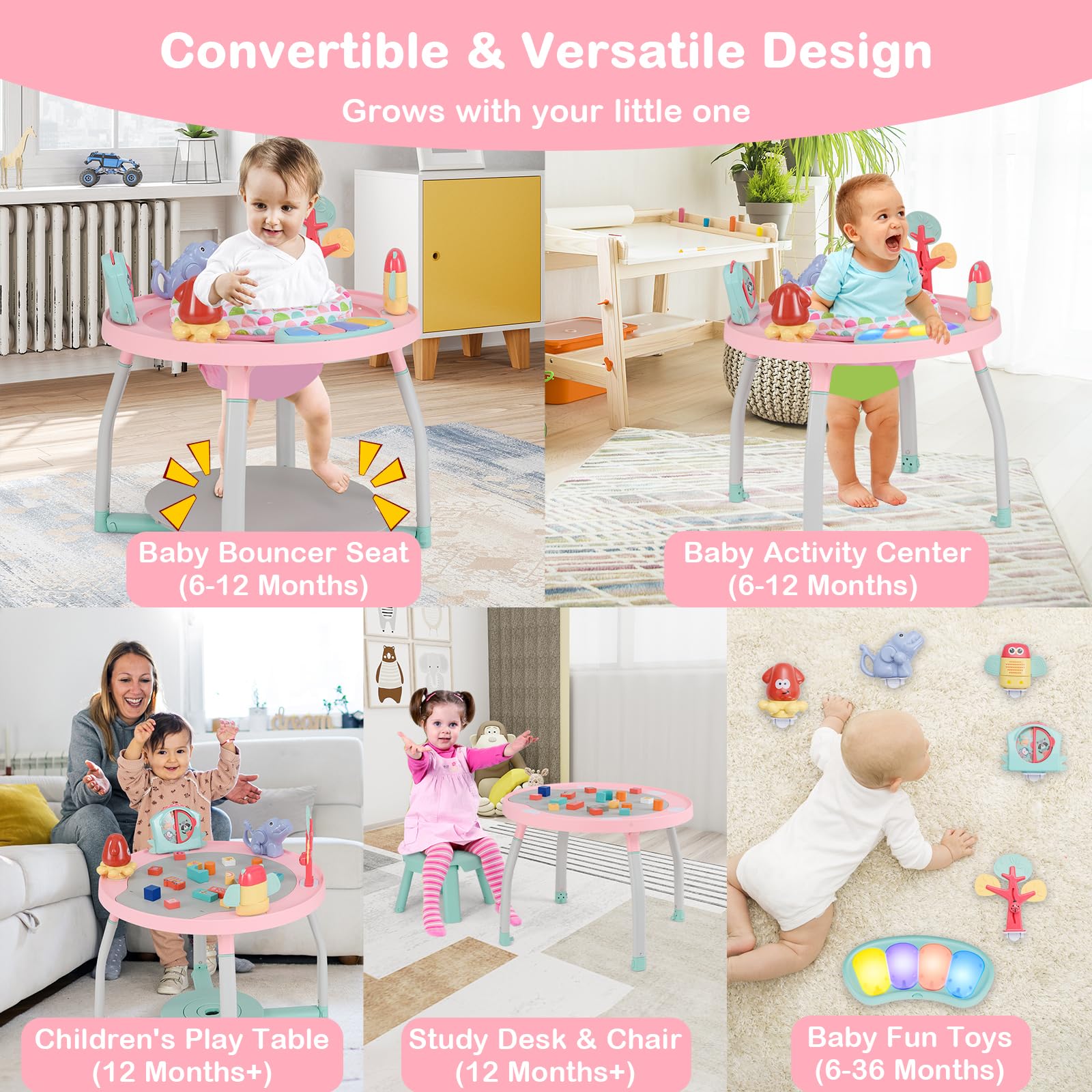 Baby playing with detachable toys on Honey Joy activity table
