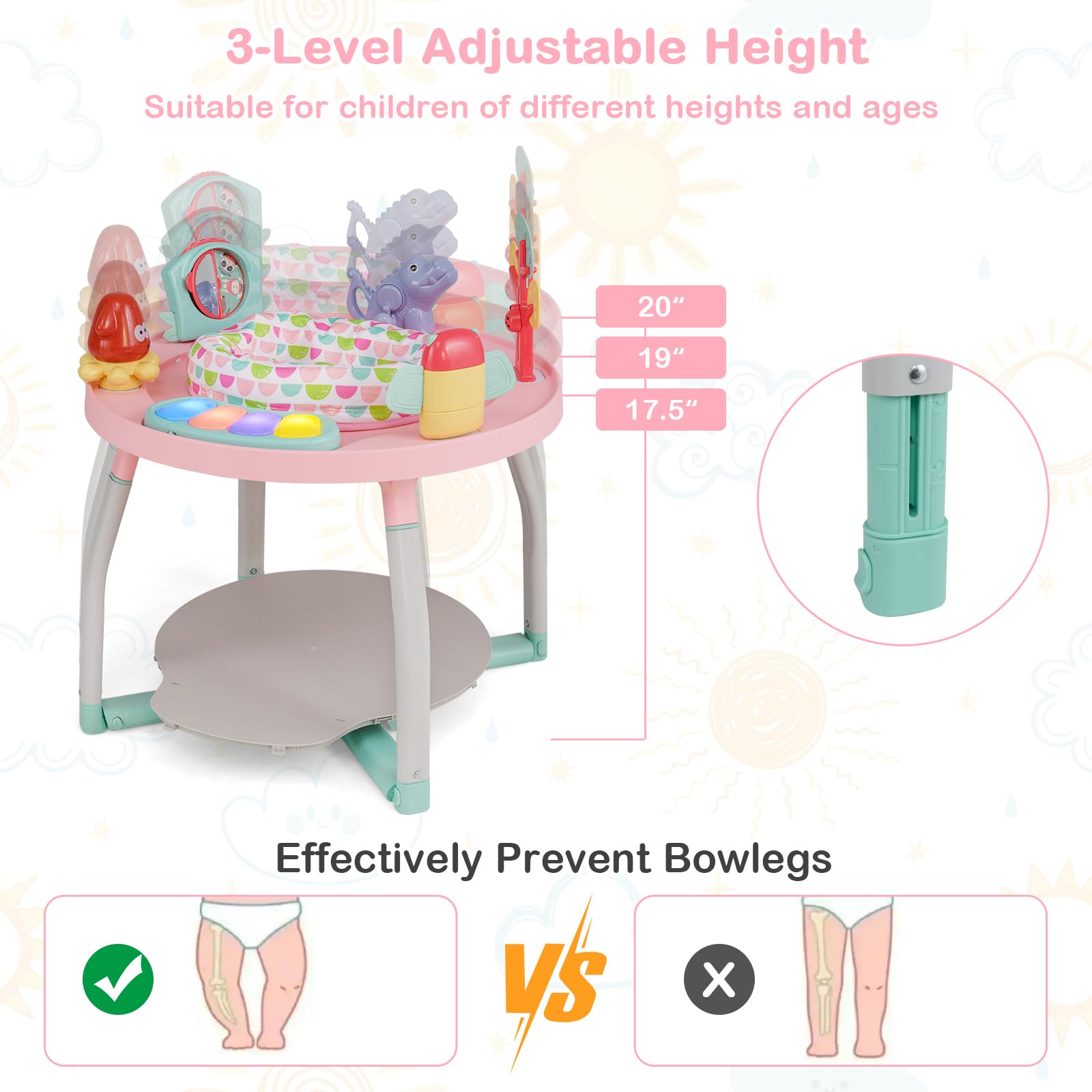 Close up of Honey Joy activity center musical light up piano