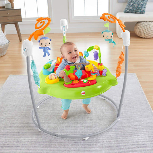 Close up of musical activity toys on Fisher-Price Jumperoo