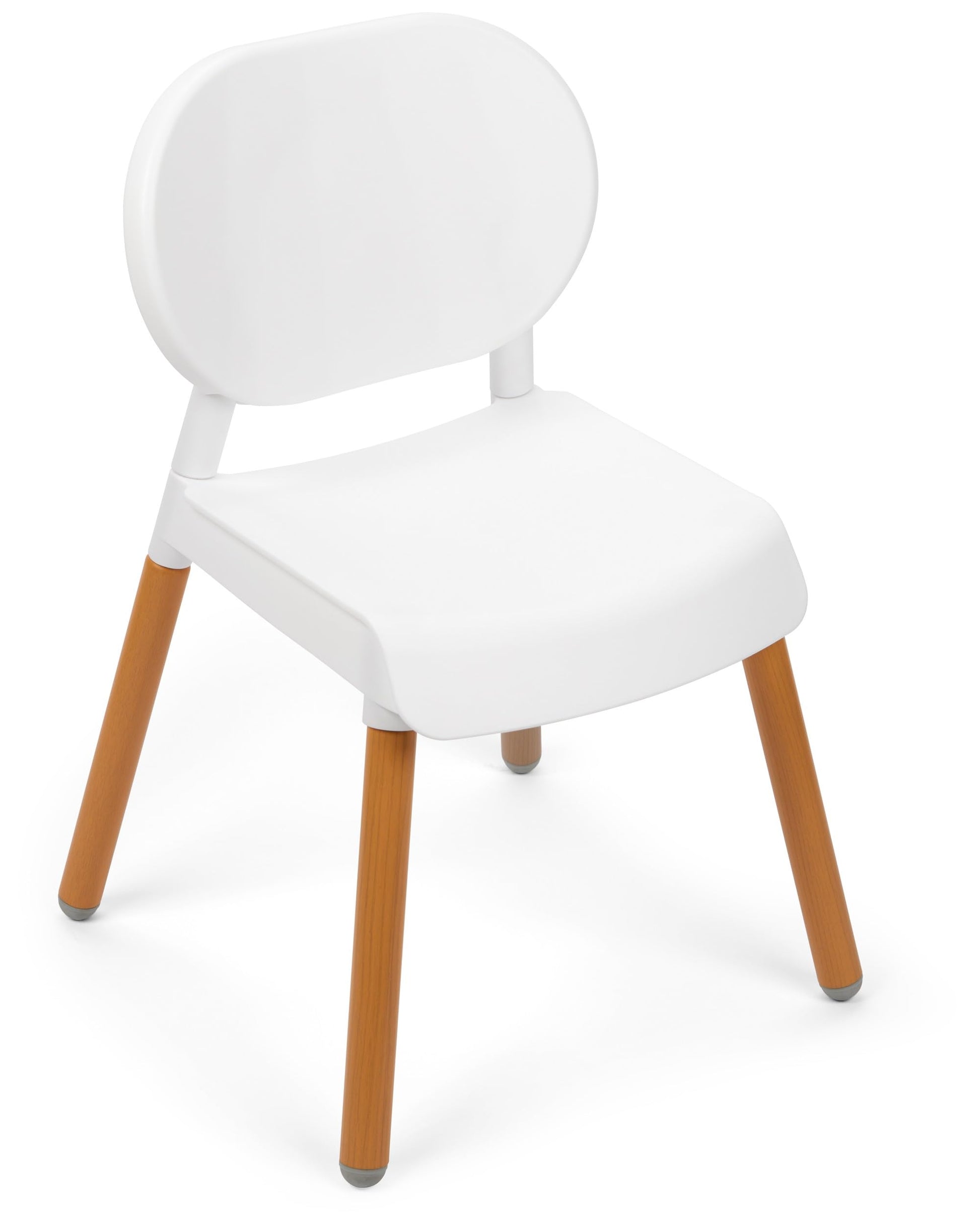 Skip Hop kids furniture set of two white chairs featuring non slip rubber feet on wooden flooring.