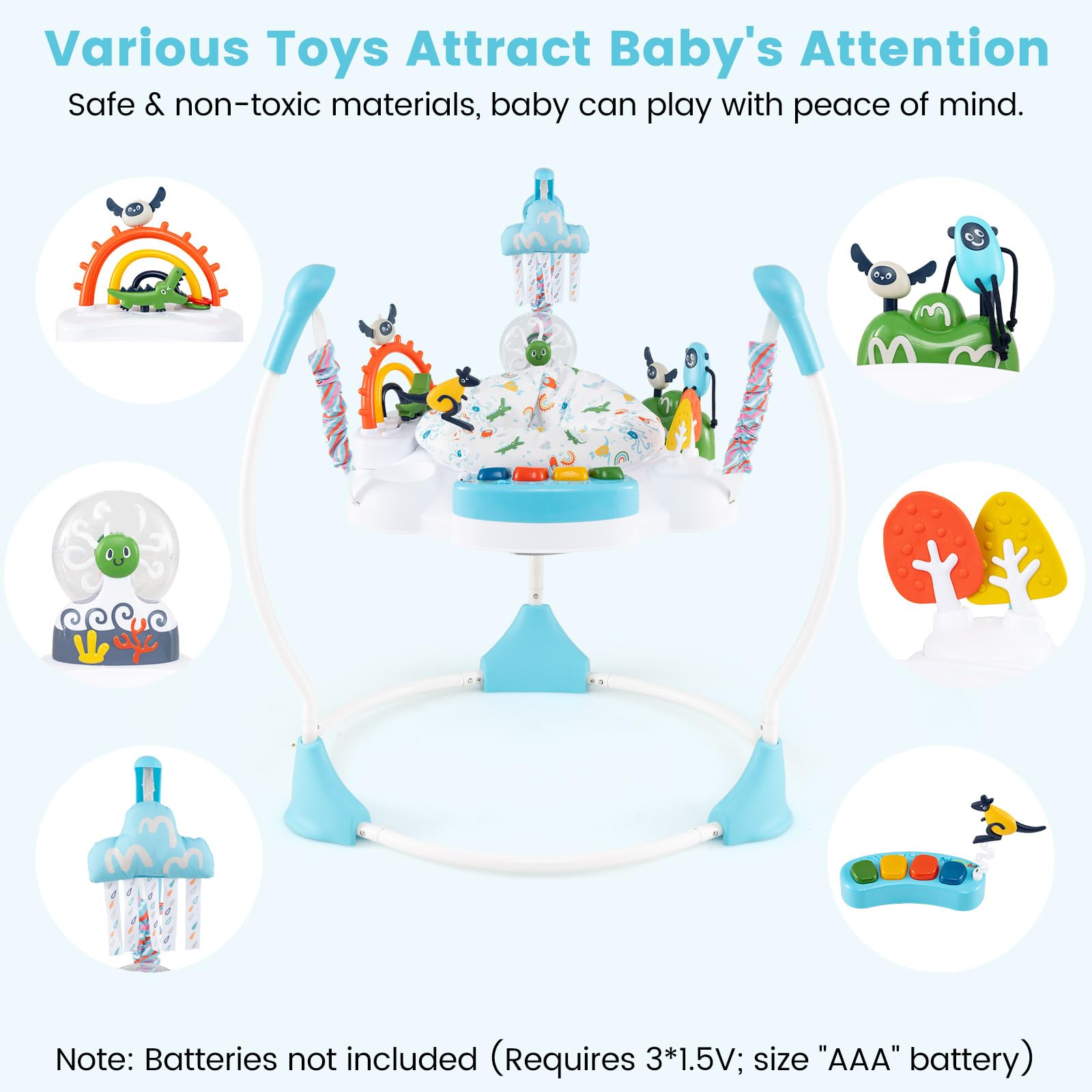 Infans baby activity center showing height adjustment mechanism