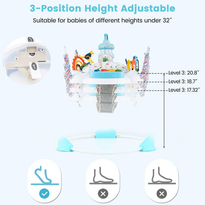 Side profile of blue Infans activity jumper for infants