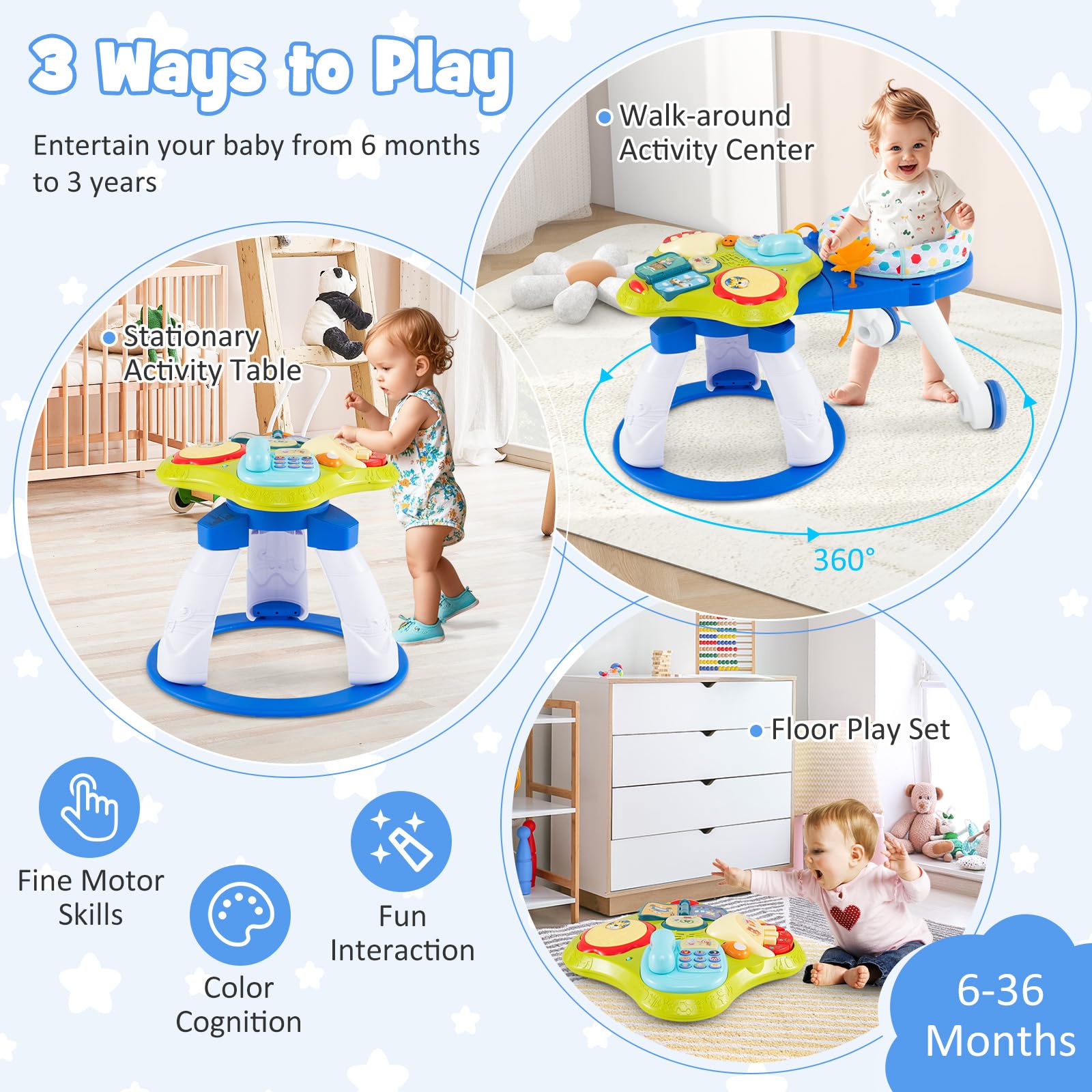 Baby Joy activity center 360 degree rotating seat detail